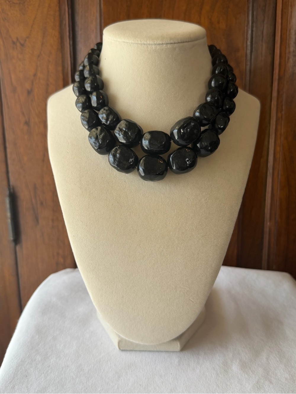 Black Chunky Beaded Collar Statement Necklace Irregular Beads Vintage